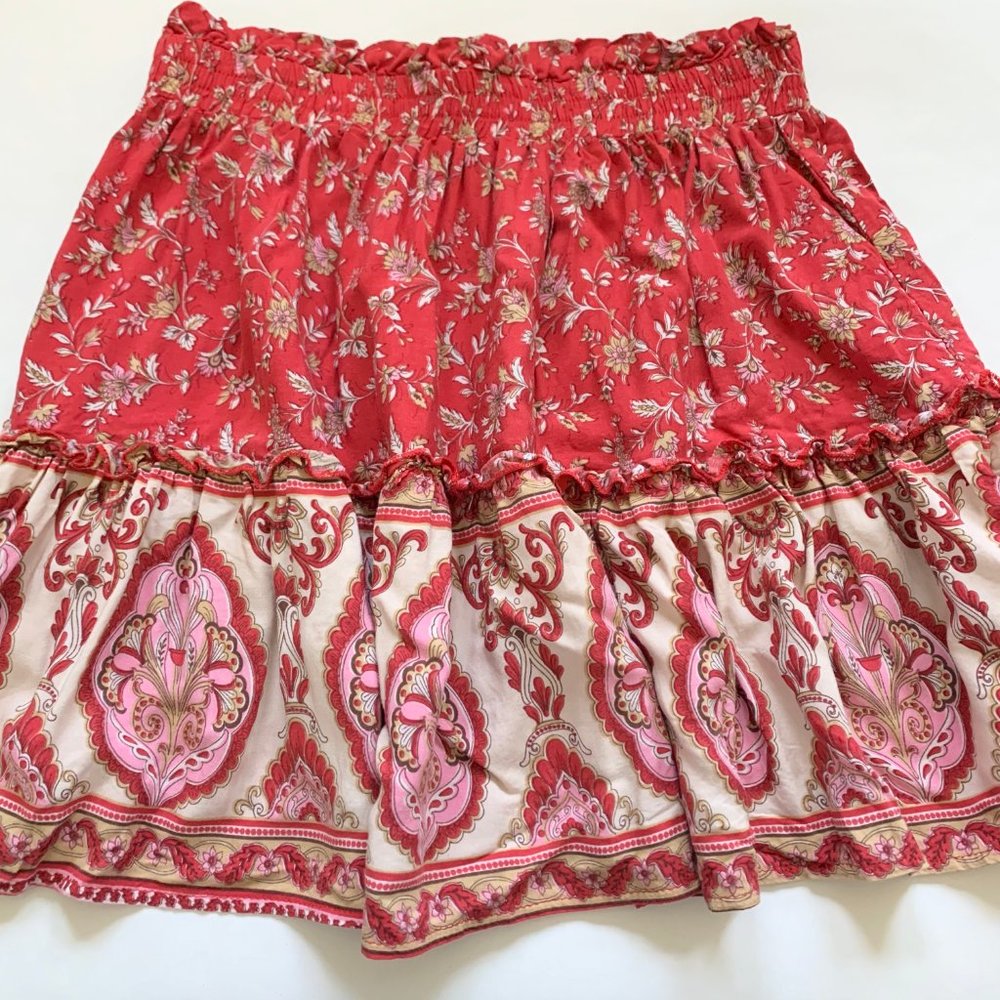 Polly Red Floral Mini Skirt Layered Boho